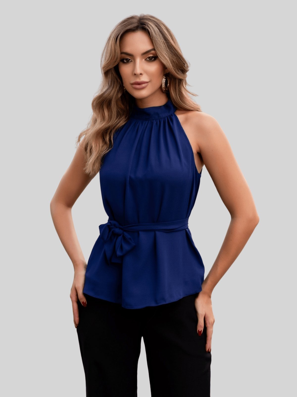 Blusa Miss e Misses Nivia Crepe C/ Laço Na Gola Azul