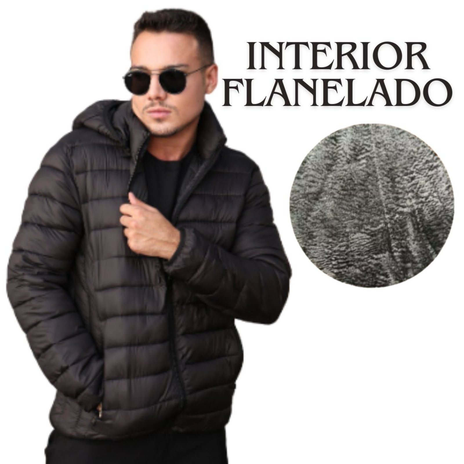 Jaqueta Masculina Puffer Com Capuz Blusa Frio FMF Impermeável Preta Preto