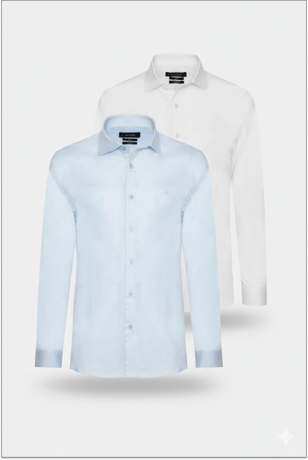 Kit Camisas Manga Longa Tricoline Slim Branco e Azul