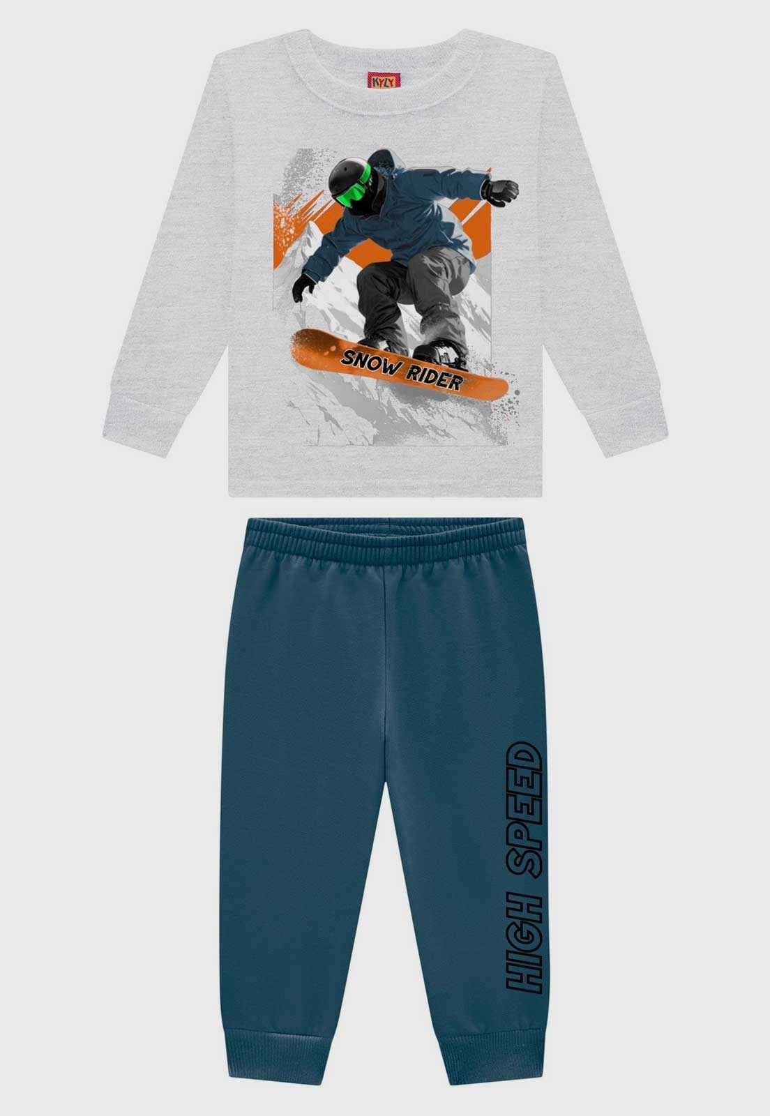 Infantil - Conjunto Kyly Estampa Snowboarder Cinza