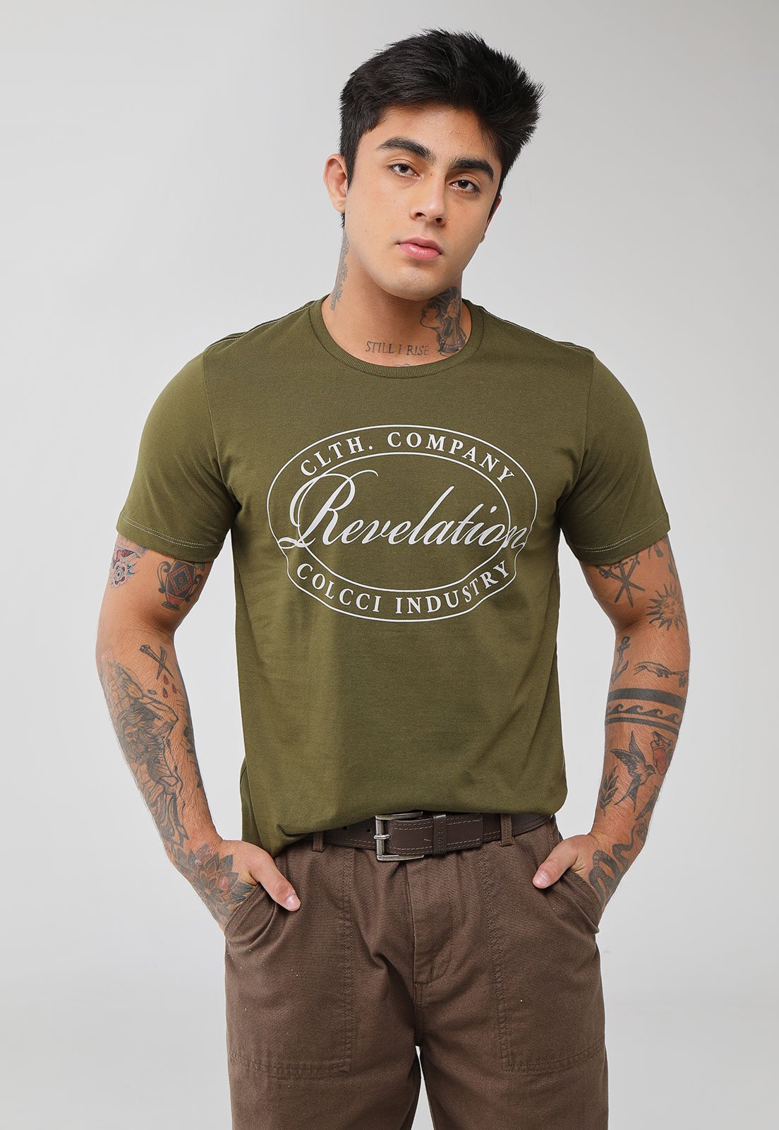 Camiseta Masculina Colcci Estampa Revelation Verde Oliva