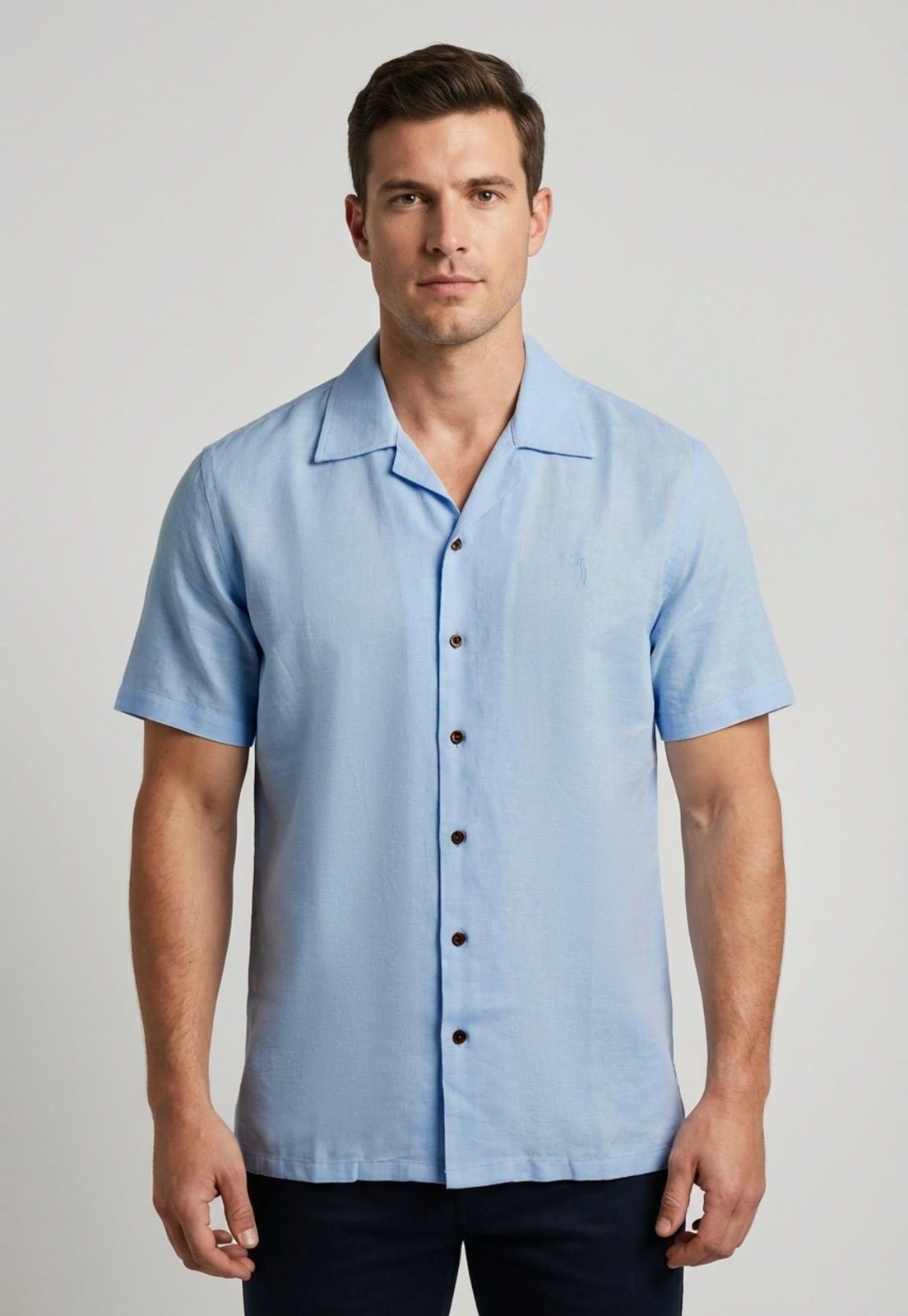 Camisa Masculina Aleatory Linho Algodão Azul Claro