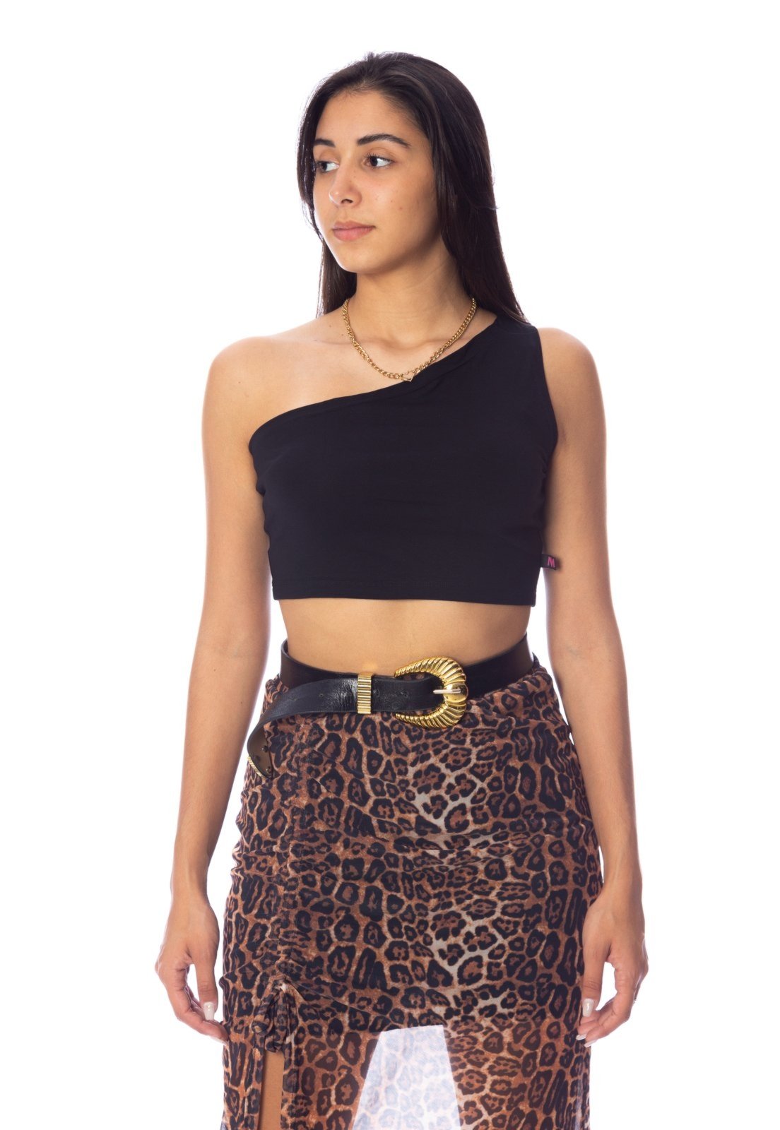 Cropped Moda Vício Um Ombro Só Preto