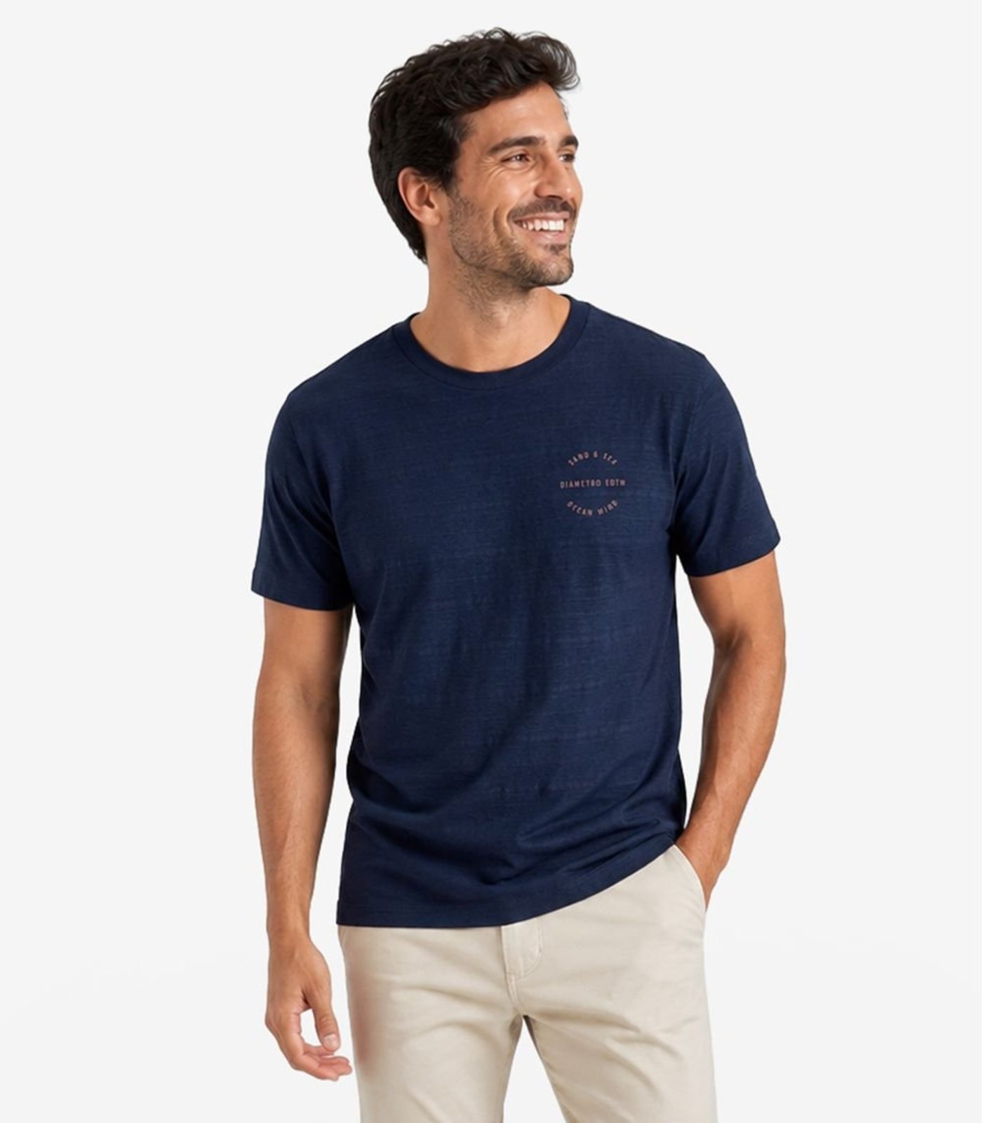 Camiseta Masculina Meia Malha Maquinetada Diametro Azul