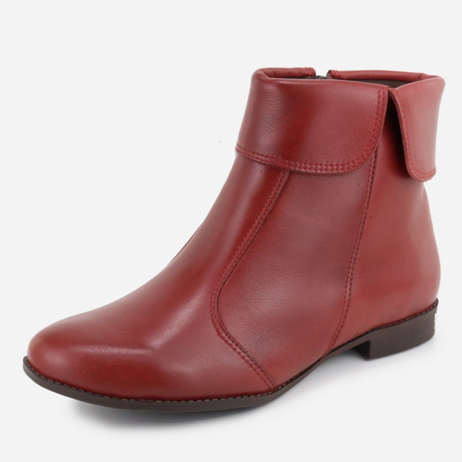 Bota em Couro Franja Maria Paula Cano Curto Vermelho