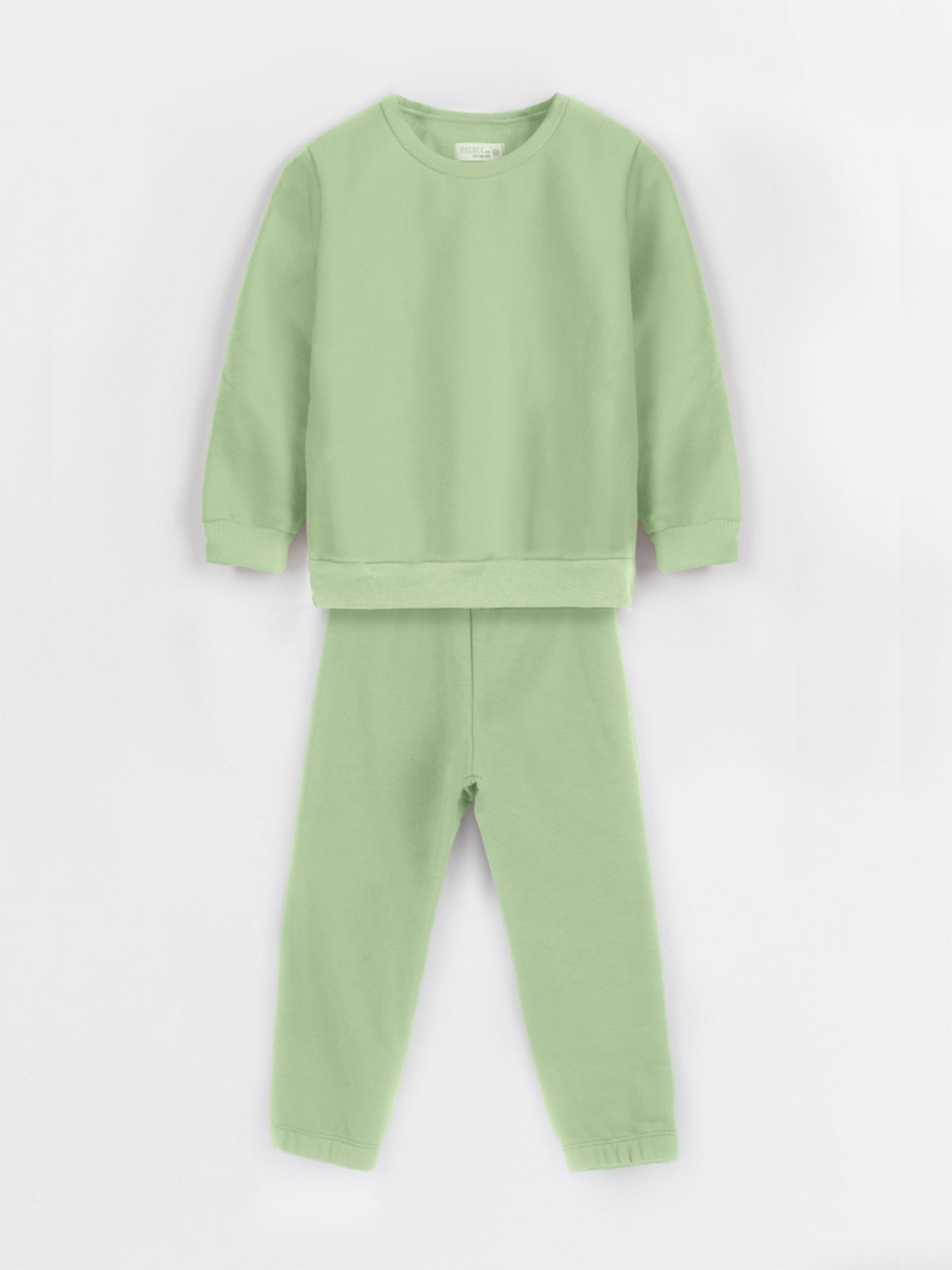 Vista 2 Infantil - Conjunto Bugbee Menina Liso Blusa Manga Comprida Gola Redonda Calça Moletom Felpado Claro Matcha verde Bugbee verde