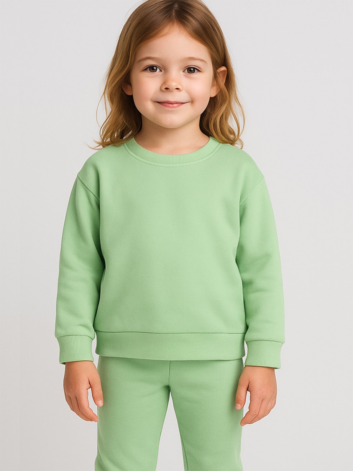 Vista 3 Infantil - Conjunto Bugbee Menina Liso Blusa Manga Comprida Gola Redonda Calça Moletom Felpado Claro Matcha verde Bugbee verde