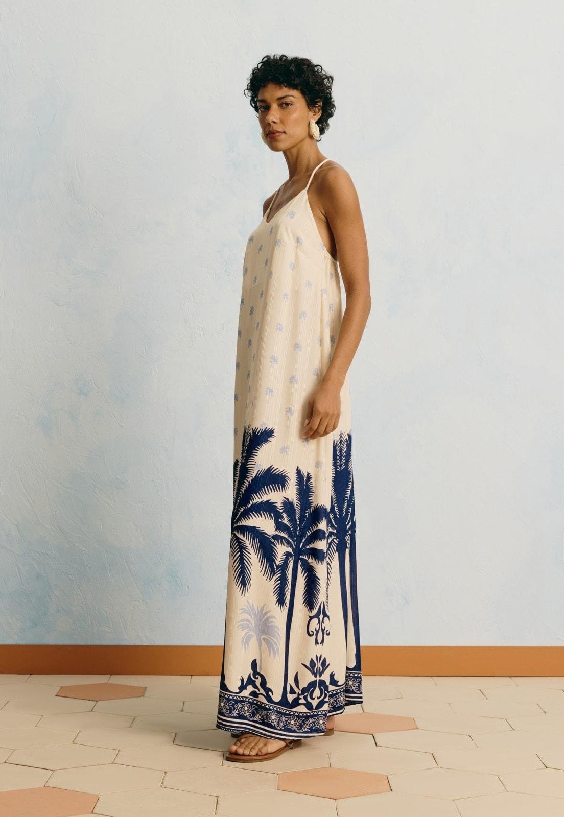 Vestido Longo Estampado Cartagena Azul