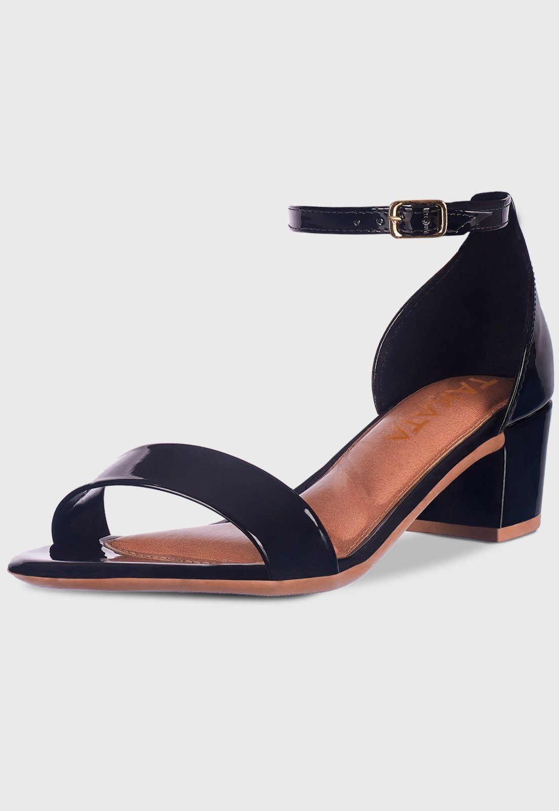 Sandalia Feminina Casual Saltinho Baixo Gosso Preto-Verniz