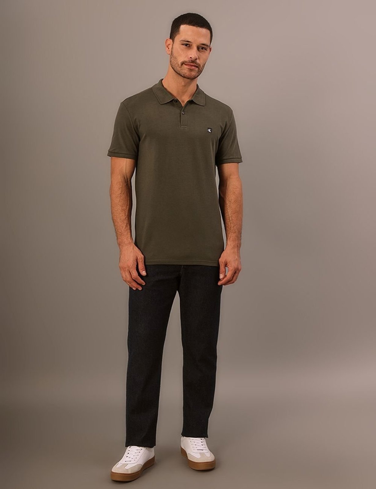 Polo Manga Curta Calvin Klein Jeans Masculino Premium - Militar Calvin Klein Jeans