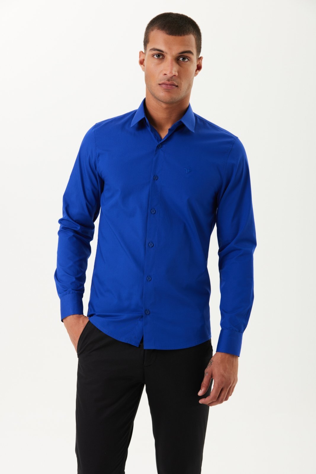 Vista 3 Camisa Traymon Manga Longa Slim azul Traymon azul