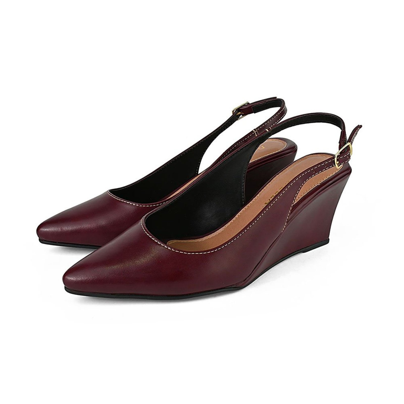 Sapato Scarpin Feminino Donatella Shoes Bico Fino Bico Fino Anabela Aberta Slingback Fivela Marsala