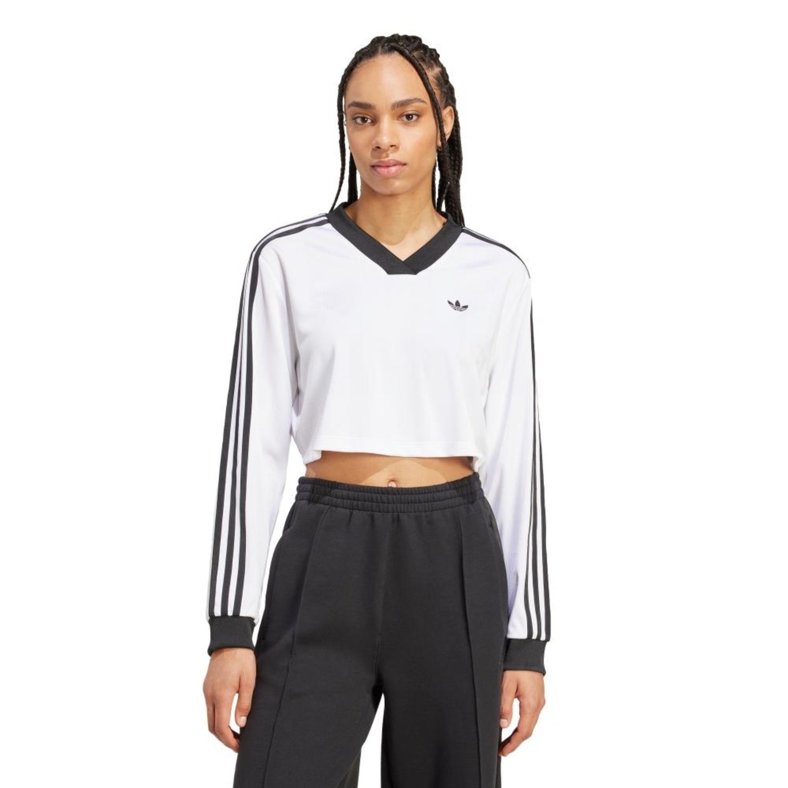 Camiseta Cropped Manga Longa Jacquard Adicolor Football adidas Originals Branco