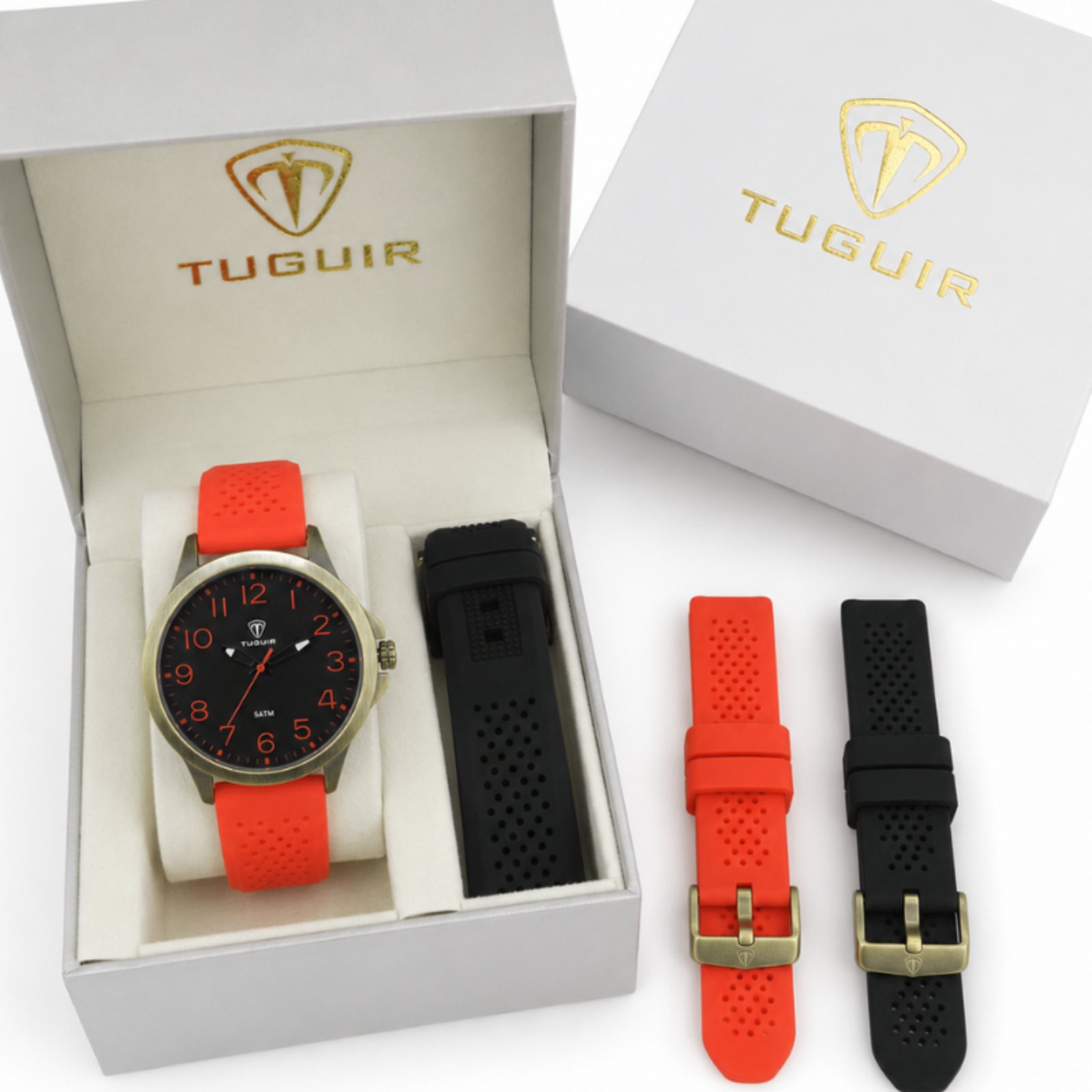 Relógio Masculino Tuguir Analógico TG100 Bronze e Vermelho