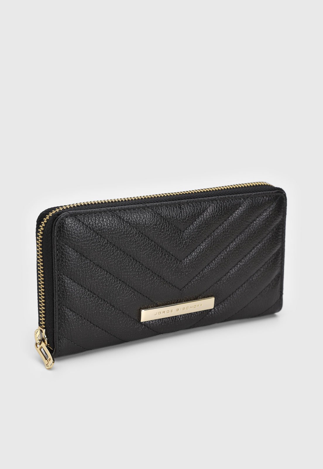 Vista 2 Carteira Feminina Jorge Bischoff Logo Chevron Preta preto Jorge Bischoff preto
