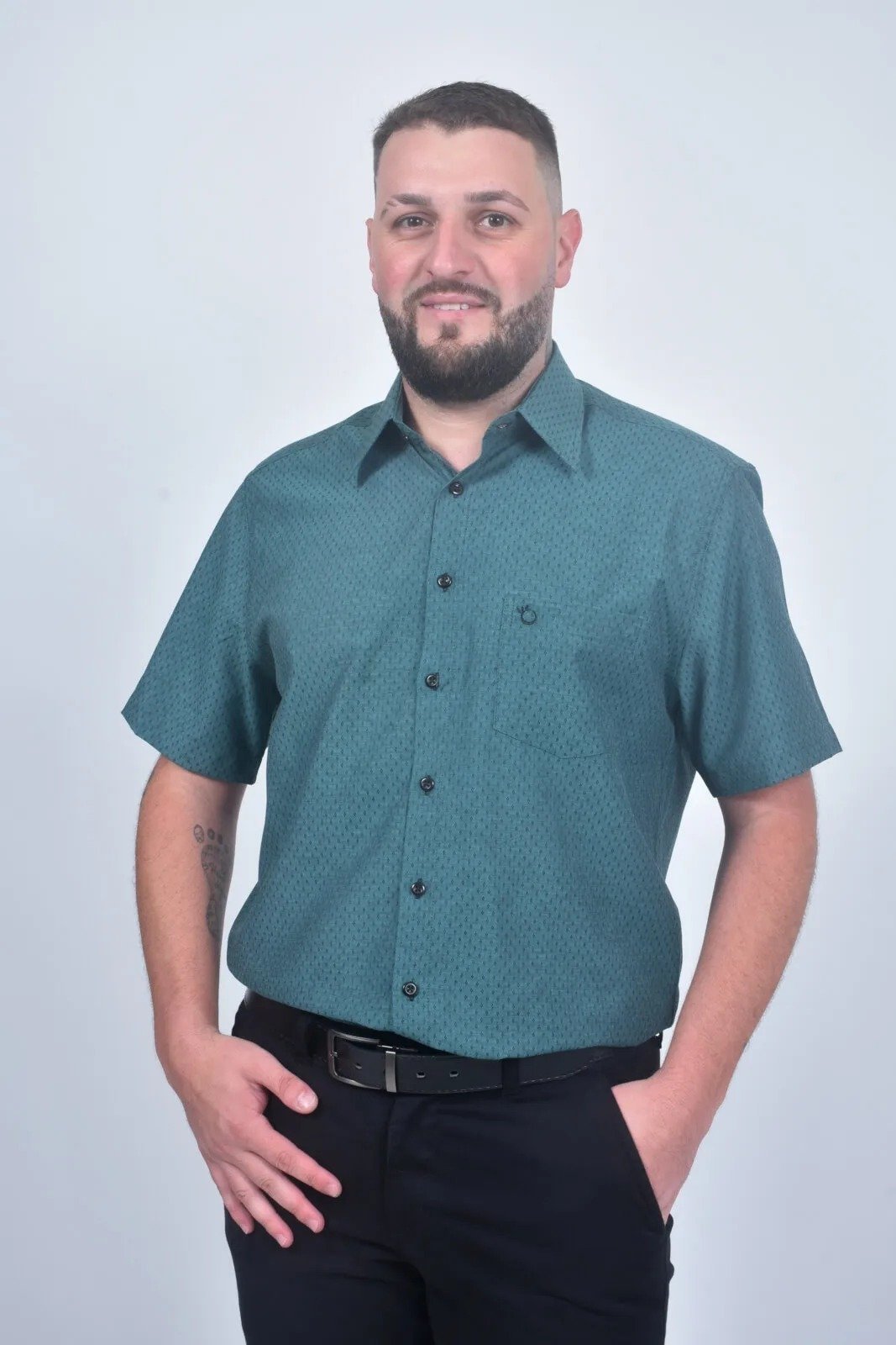 Camisa Social Masculina Olimpo Maquinetada Manga Curta Verde