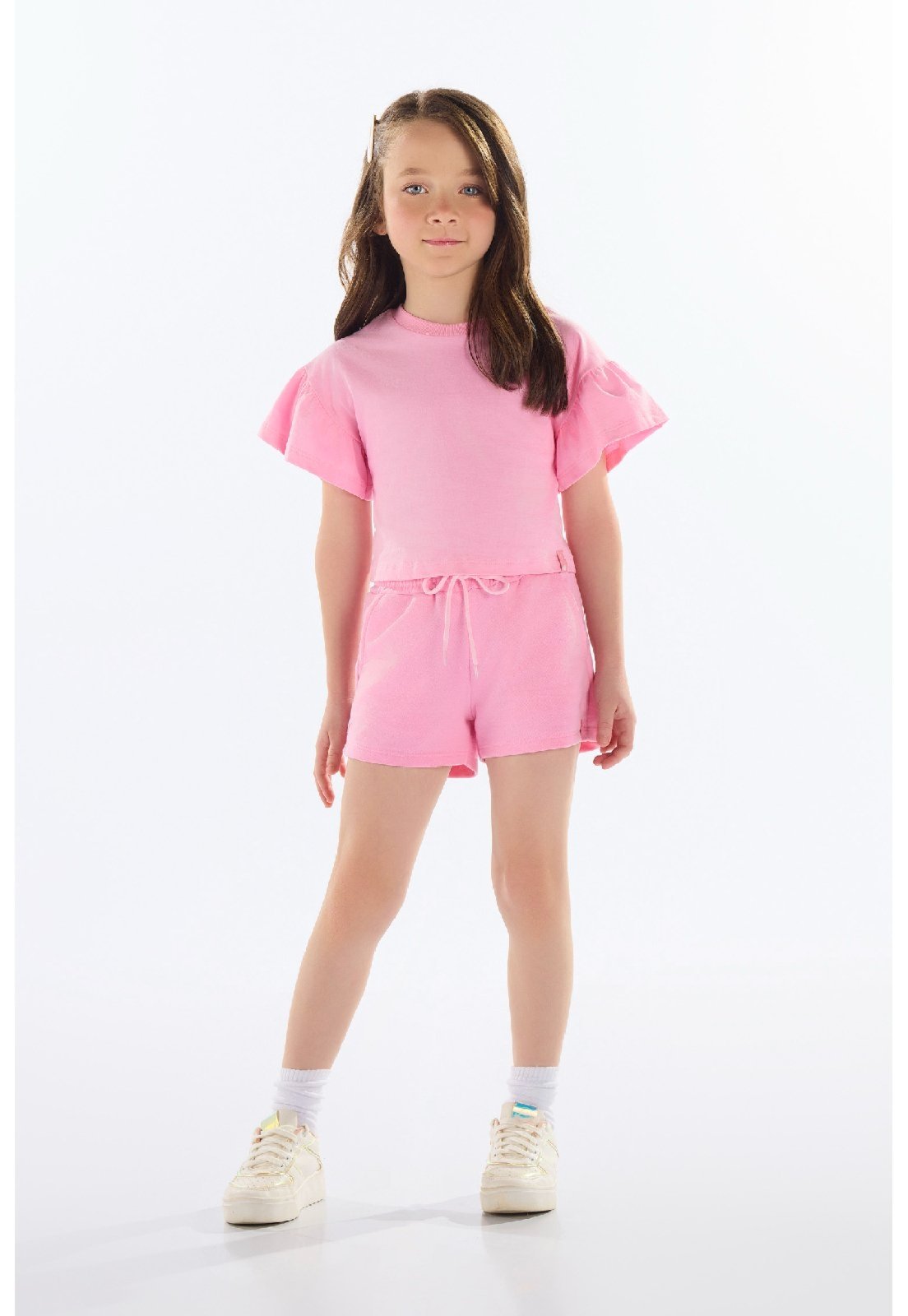 Infantil - Cropped Básico em Meia Malha Menina Quimby Rosa