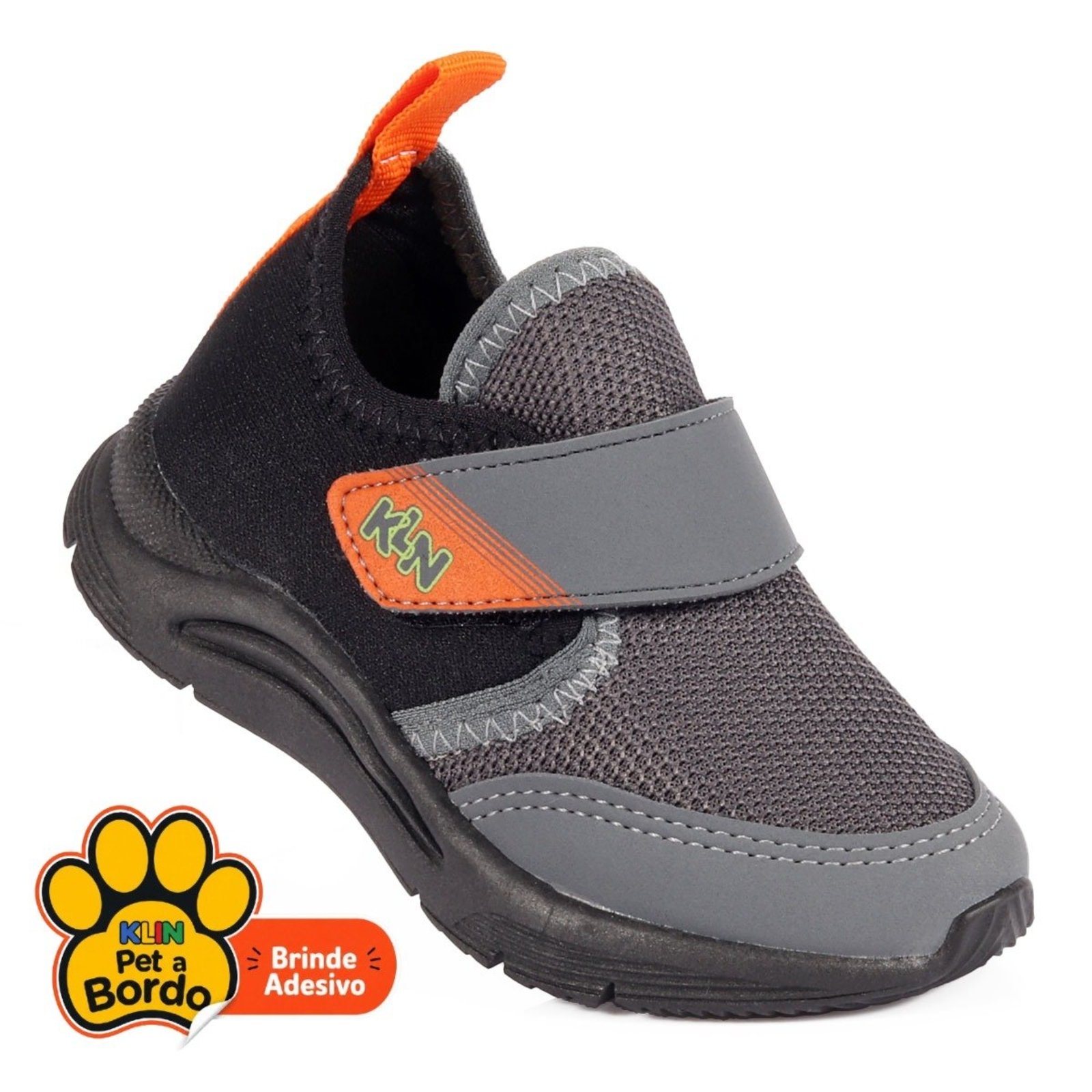 Tênis Menino Escolar Klin Slip-On Calce Fácil Leve e Respirável - Cinza