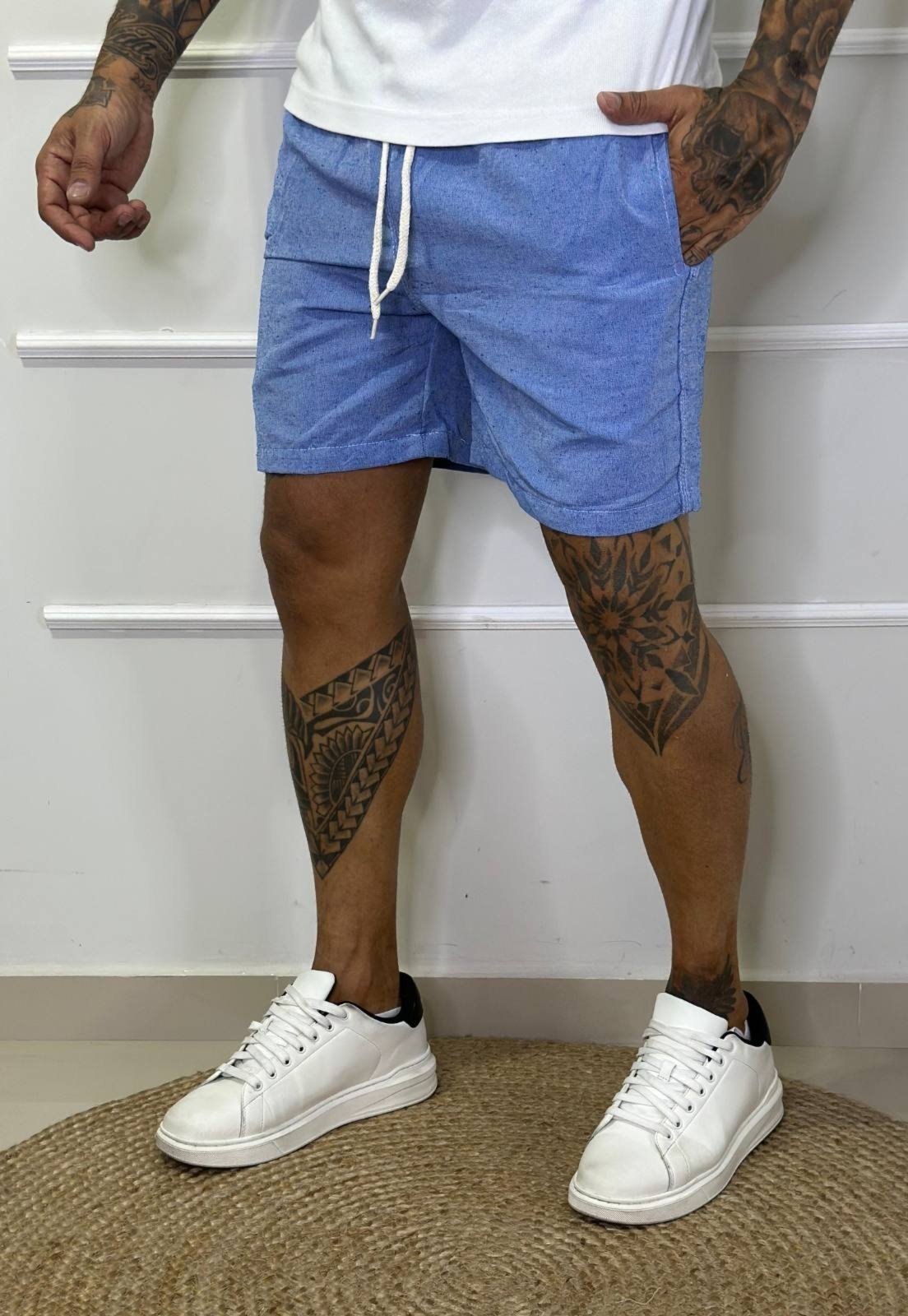 Bermuda Elegante Masculina Curta Azul Mauricinho Confortável Tecido Premium