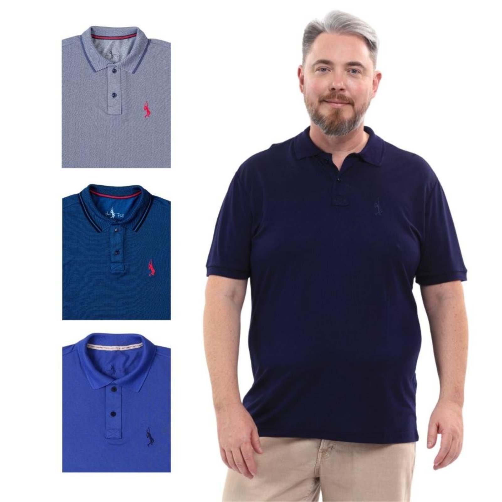 Kit 4 Camisa Polo Plus Size Lisa Casual Elegante Ocasiões