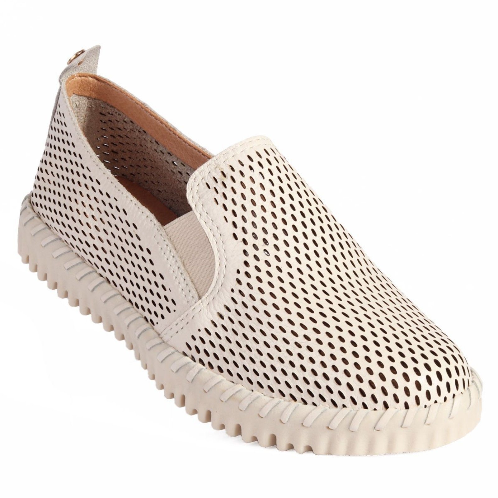 Tênis Feminino Slip On Bottero em Couro Perfurado - Off White