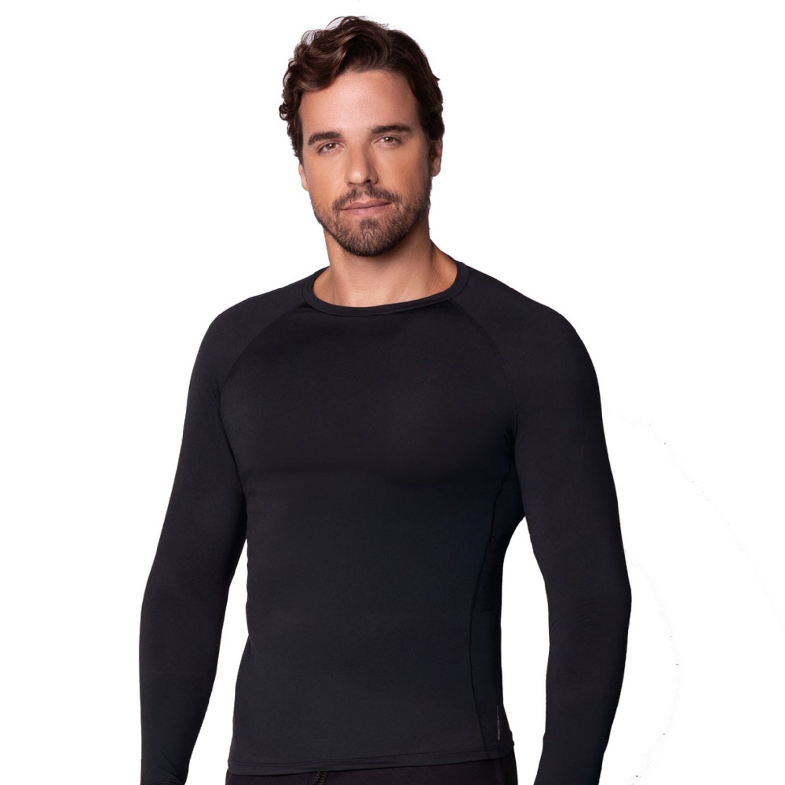 Camiseta Masculina Manga Longa Selene 22015-001 com Felpa Térmica Preto