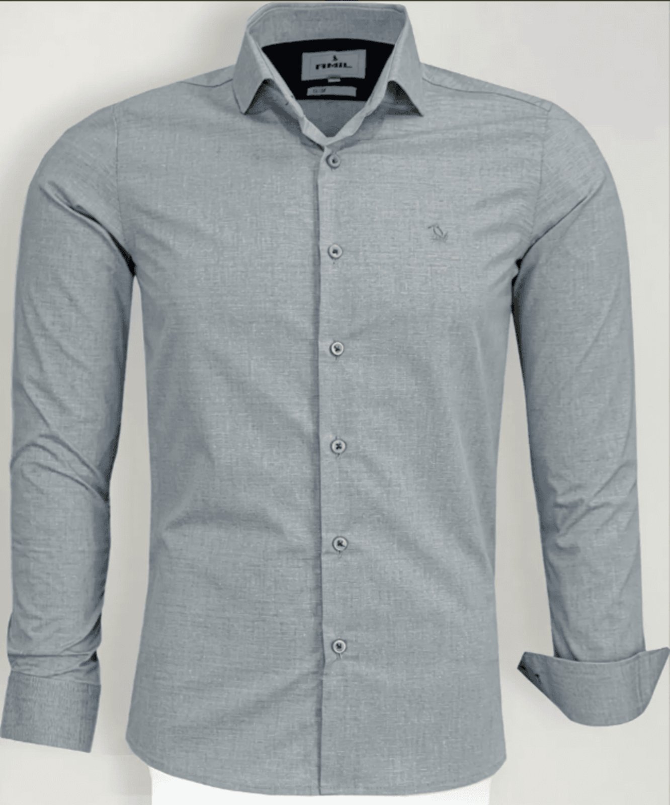 Camisa Social Amil Slim Expert Misto com Elastano Macia Fácil de Passar M/Longa Luxo Cinza