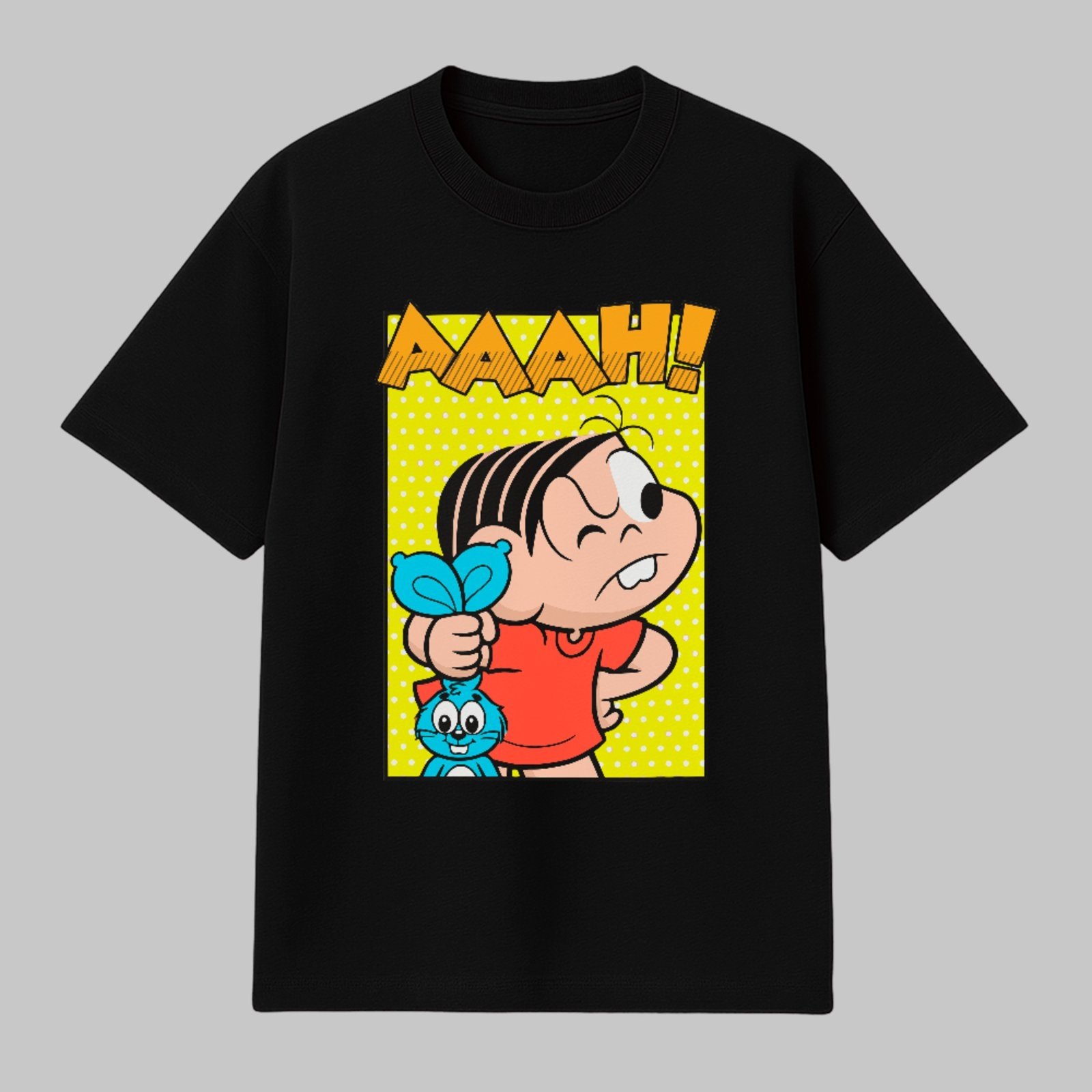 Camiseta Básica Arte Clássica Turma Mônica Cartoon Unissex Preto