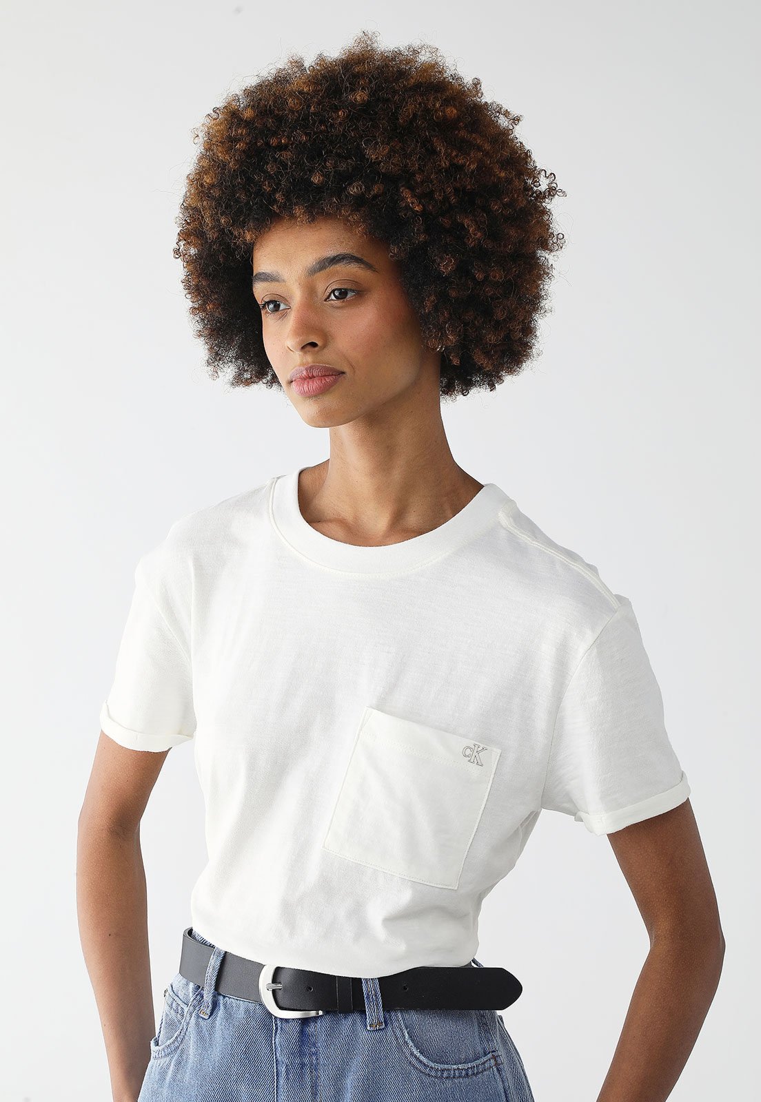 Camiseta Calvin Klein Jeans Reta Pocket Off-White