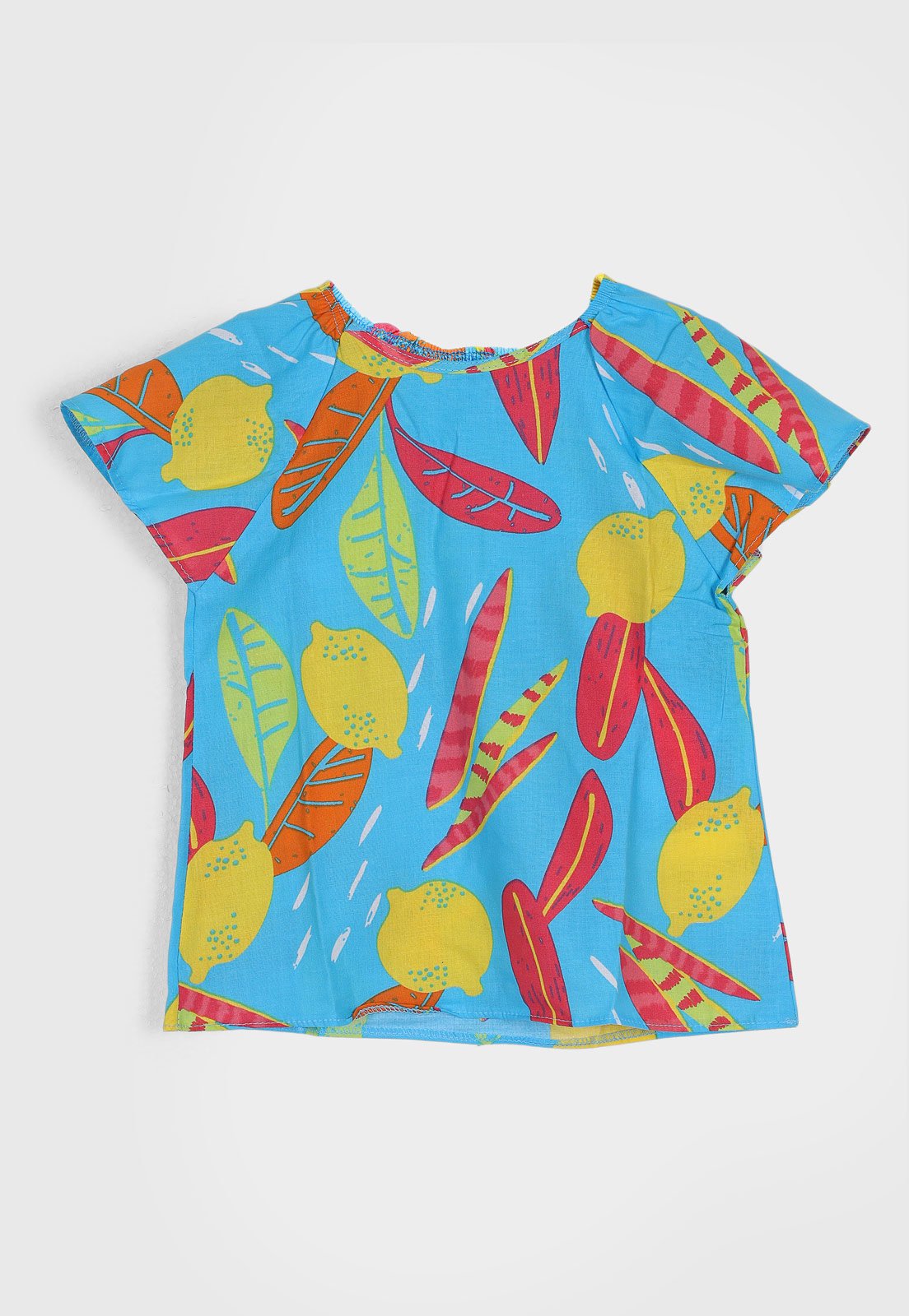 Blusa Kyly Estampa Folhas e Limões Azul