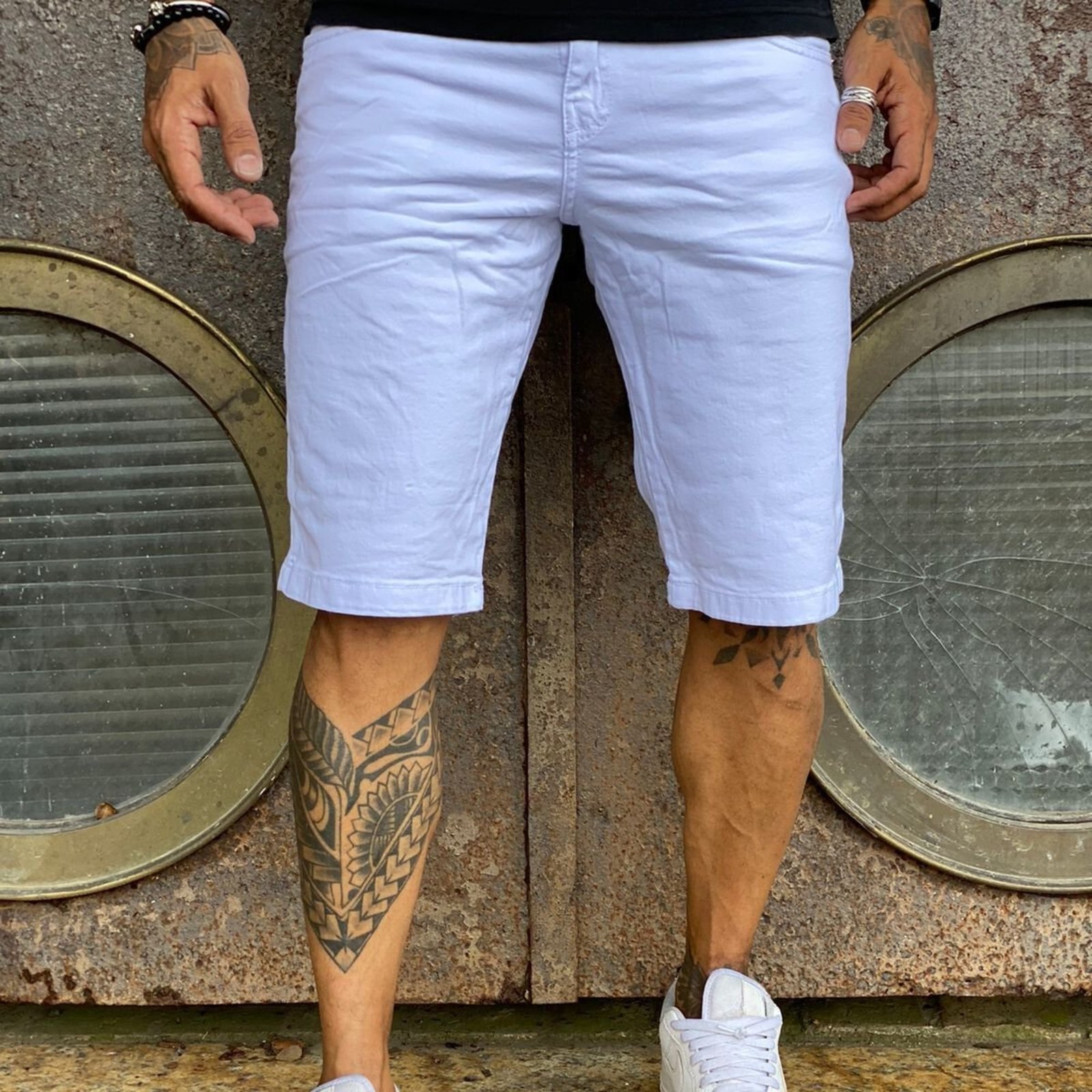 Bermuda Branca Sarja Masculina