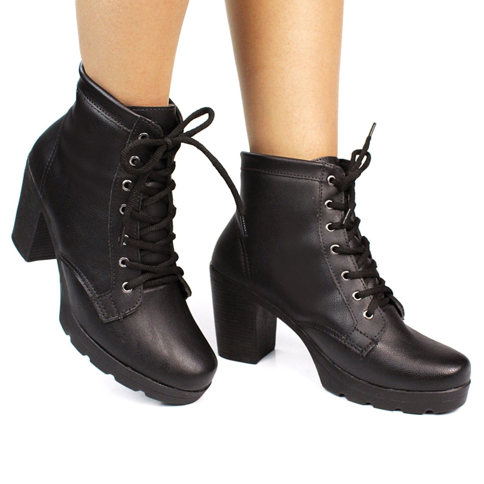 Bota Coturno Feminino Donatella Shoes Salto Alto Cano Médio Preto