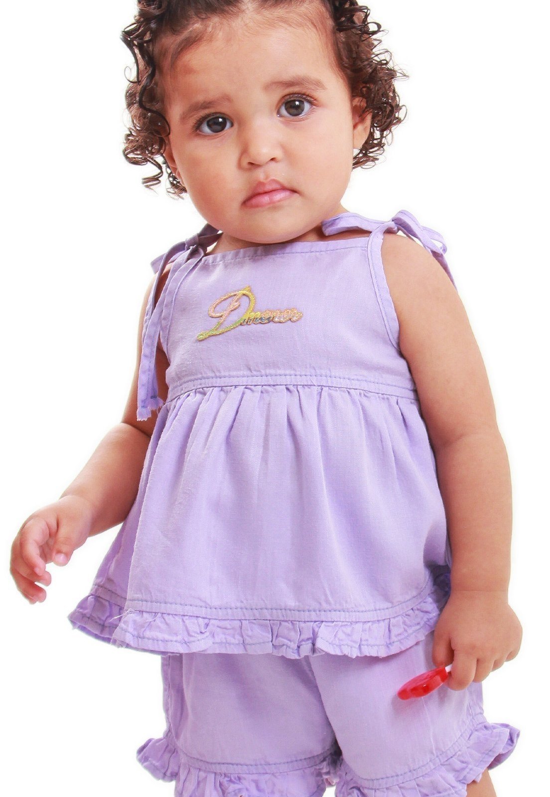Infantil - Conjunto Feminino de Sarja Lílas com Babados