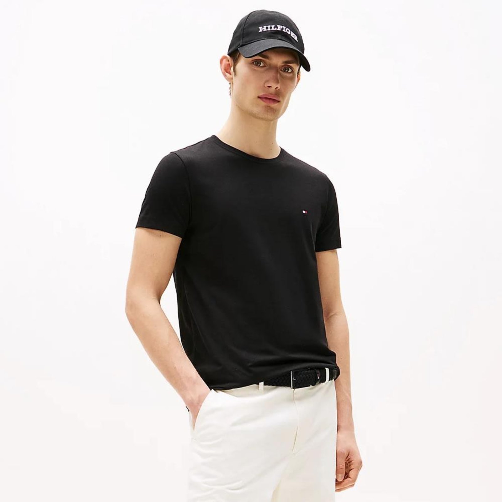 Vista 3 Camiseta Tommy Hilfiger Stretch Slim Fit Masculina Preta preto Tommy Hilfiger preto