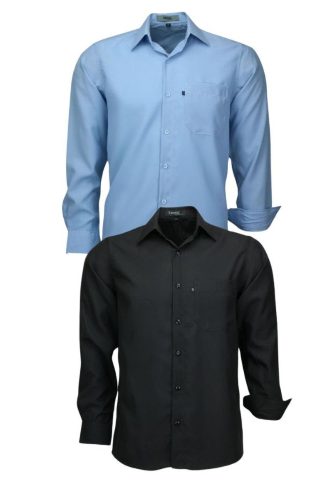 Kit 2 Camisas Manga Longa Poliéster Clássica 832 Azul BB e Preto
