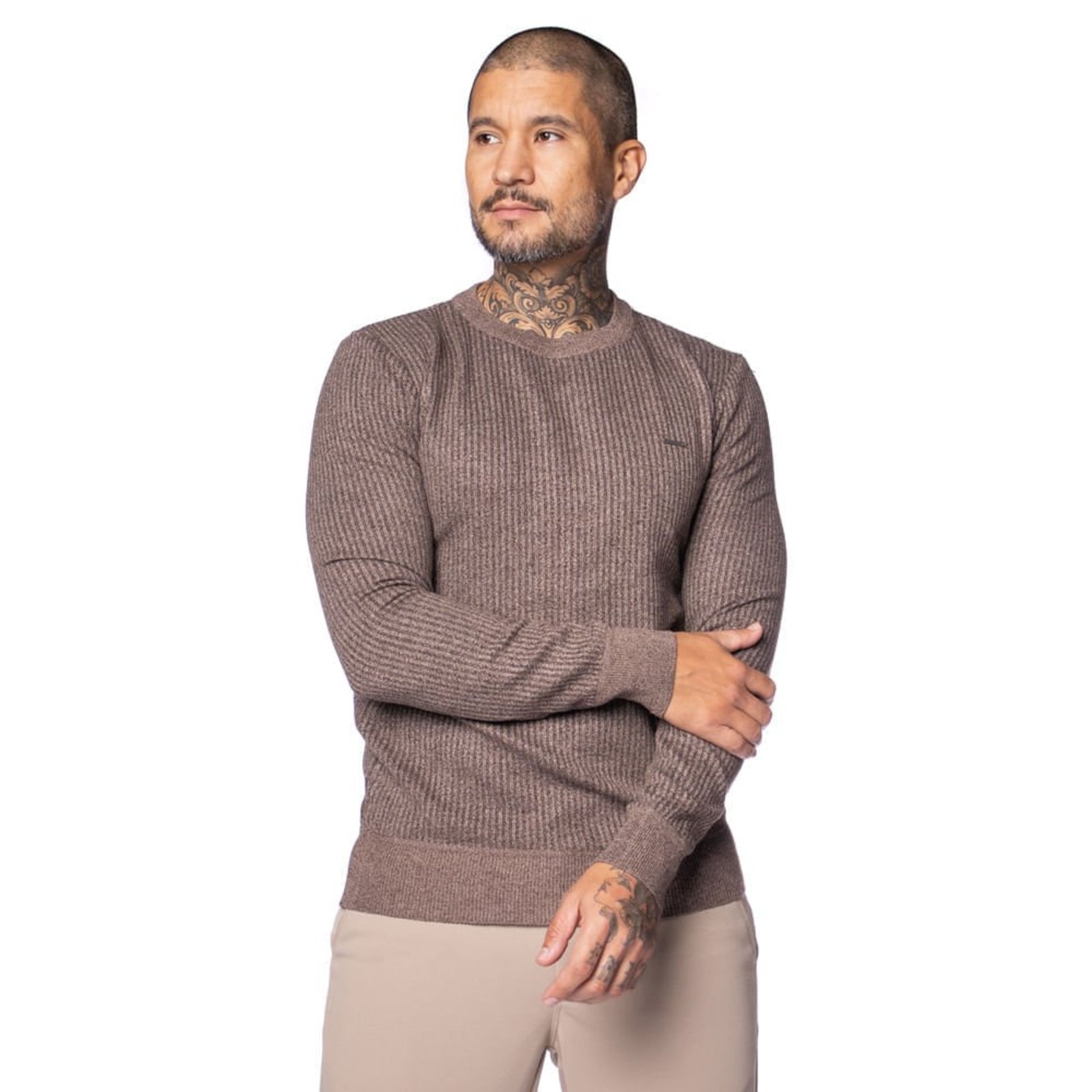 Suéter Masculino Dixie Tricot Texturizado Marrom Mescla