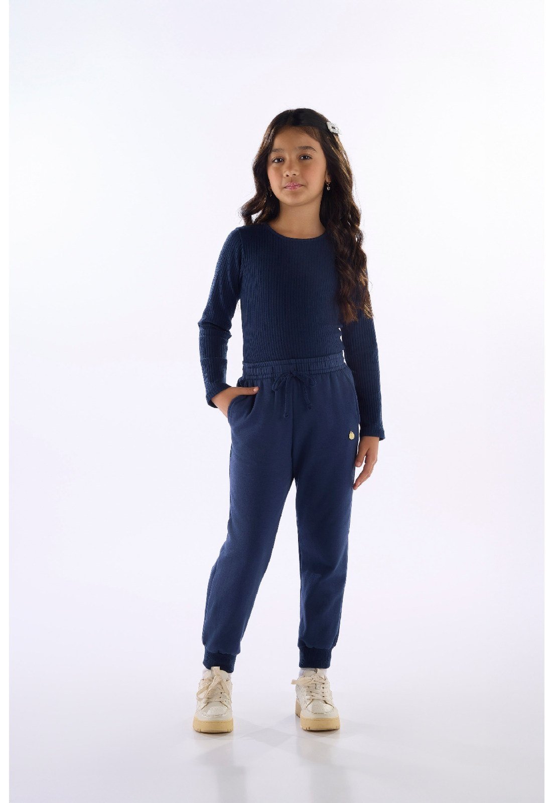 Infantil - Blusa Ribana Canelada Manga Longa Quimby Azul