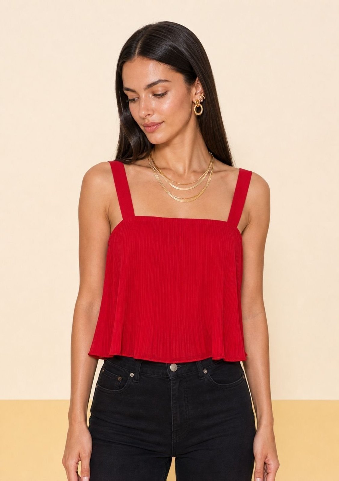 Regata Zinco Solta Decote Quadrado Padrão - Vermelho