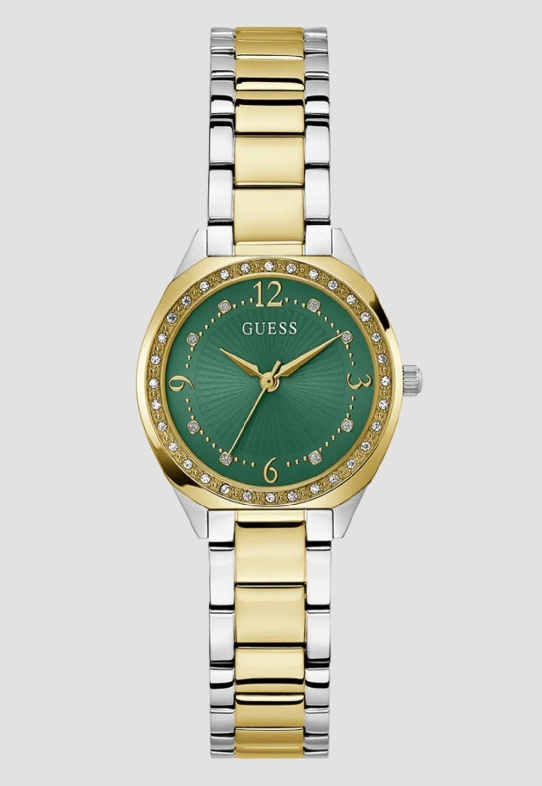 Vista 2 Relógio Guess Redondo Verde Cristais Aço Prata Dourado dourado verde Guess dourado verde