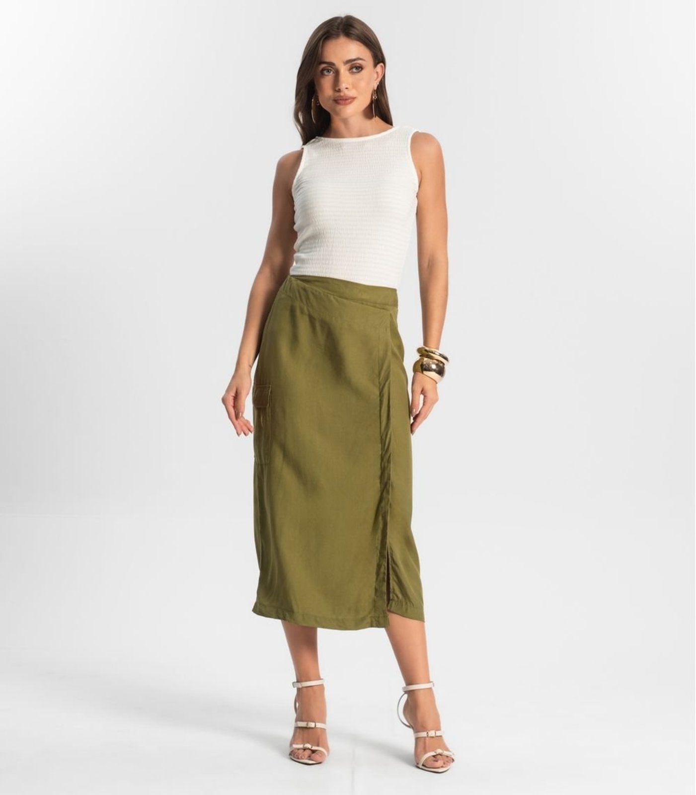 Saia Midi Com Fenda Endless Verde