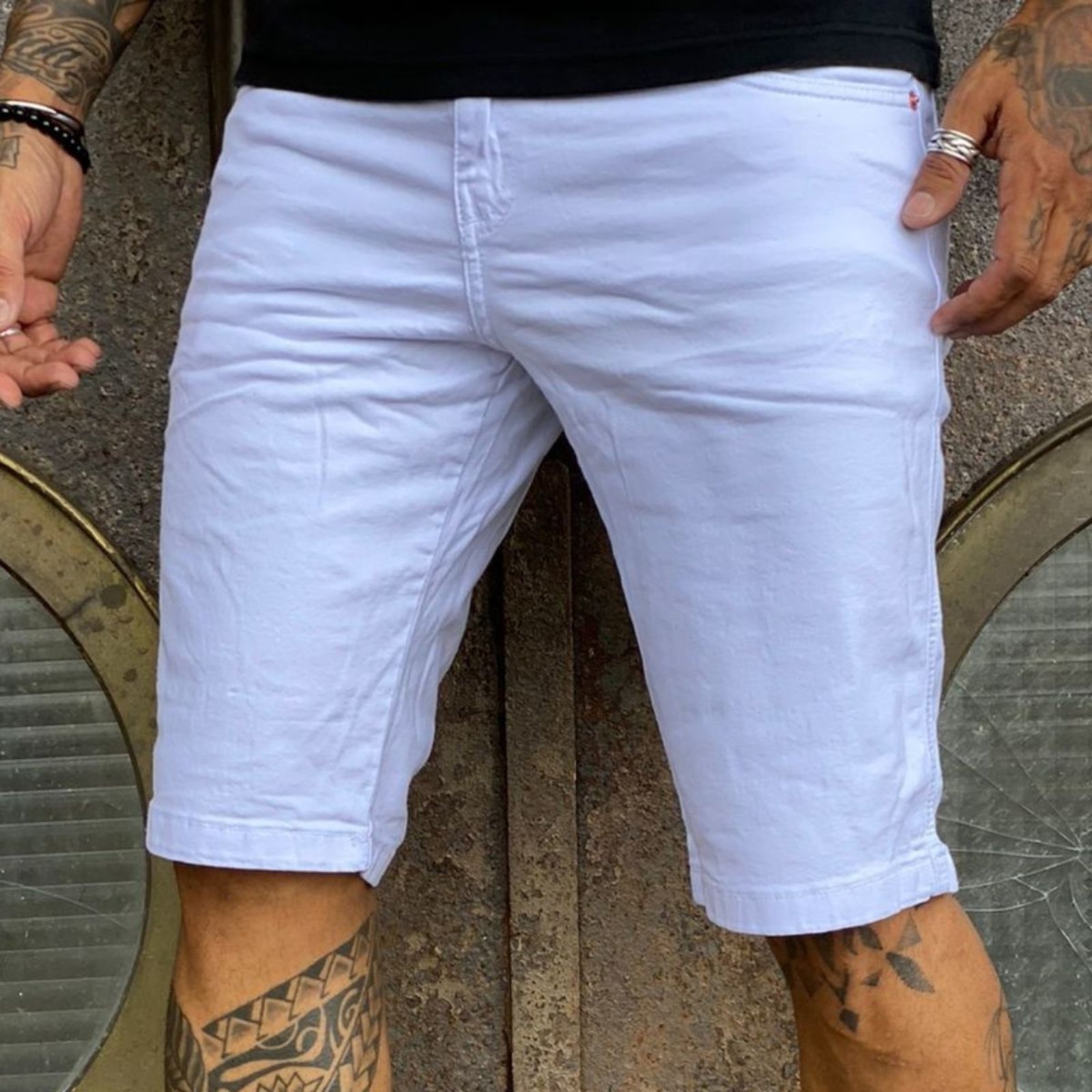 Bermuda Branca Lisa Sarja Masculina Alleppo Jeans Genebra