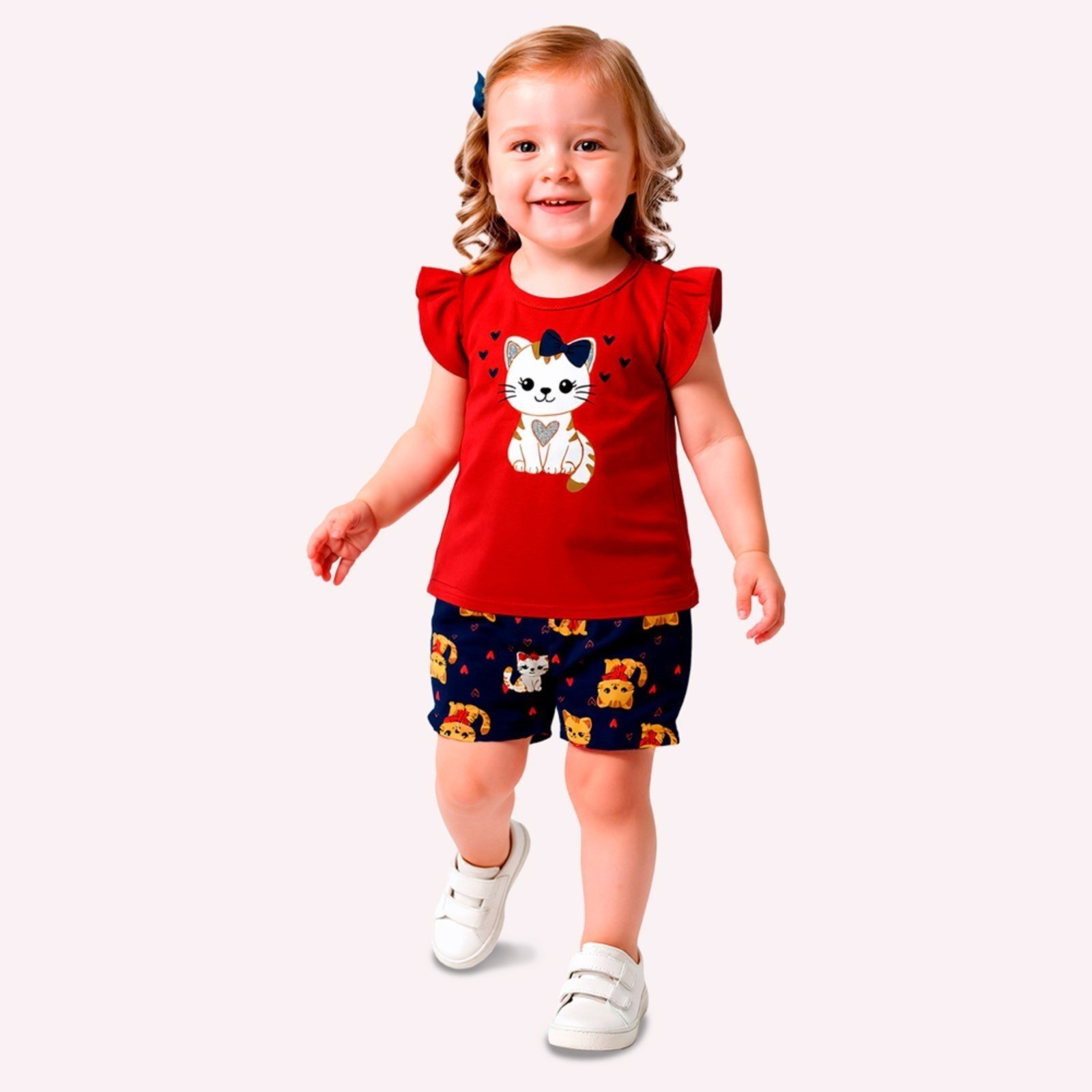 Vista 2 Infantil - Conjunto Menina Gatinha Kyly branco Kyly branco