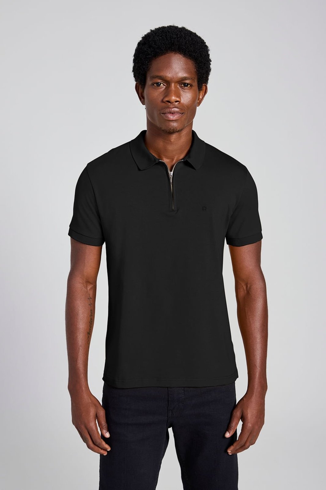 HIGHSTIL Camisa Polo com Zíper Malha Slim - Preto