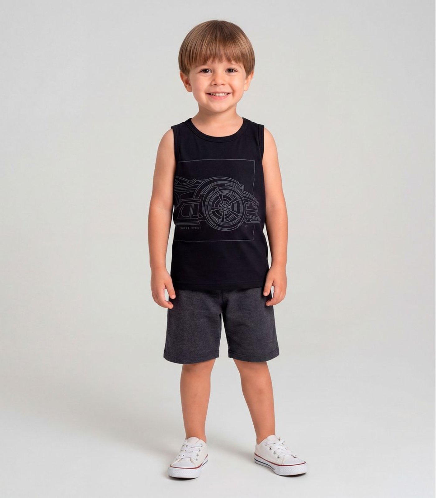 Infantil - Conjunto Regata Machão Com Estampa Preto