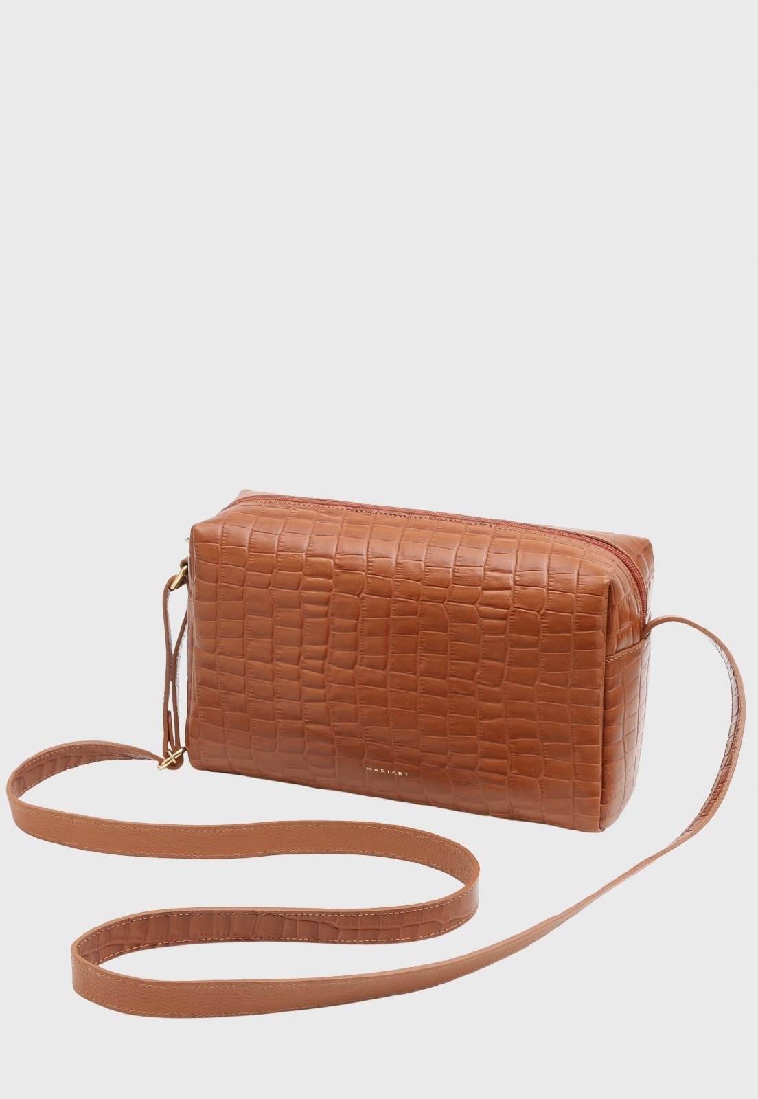 Bolsa Transversal Couro Mariart Capim Camel Croco