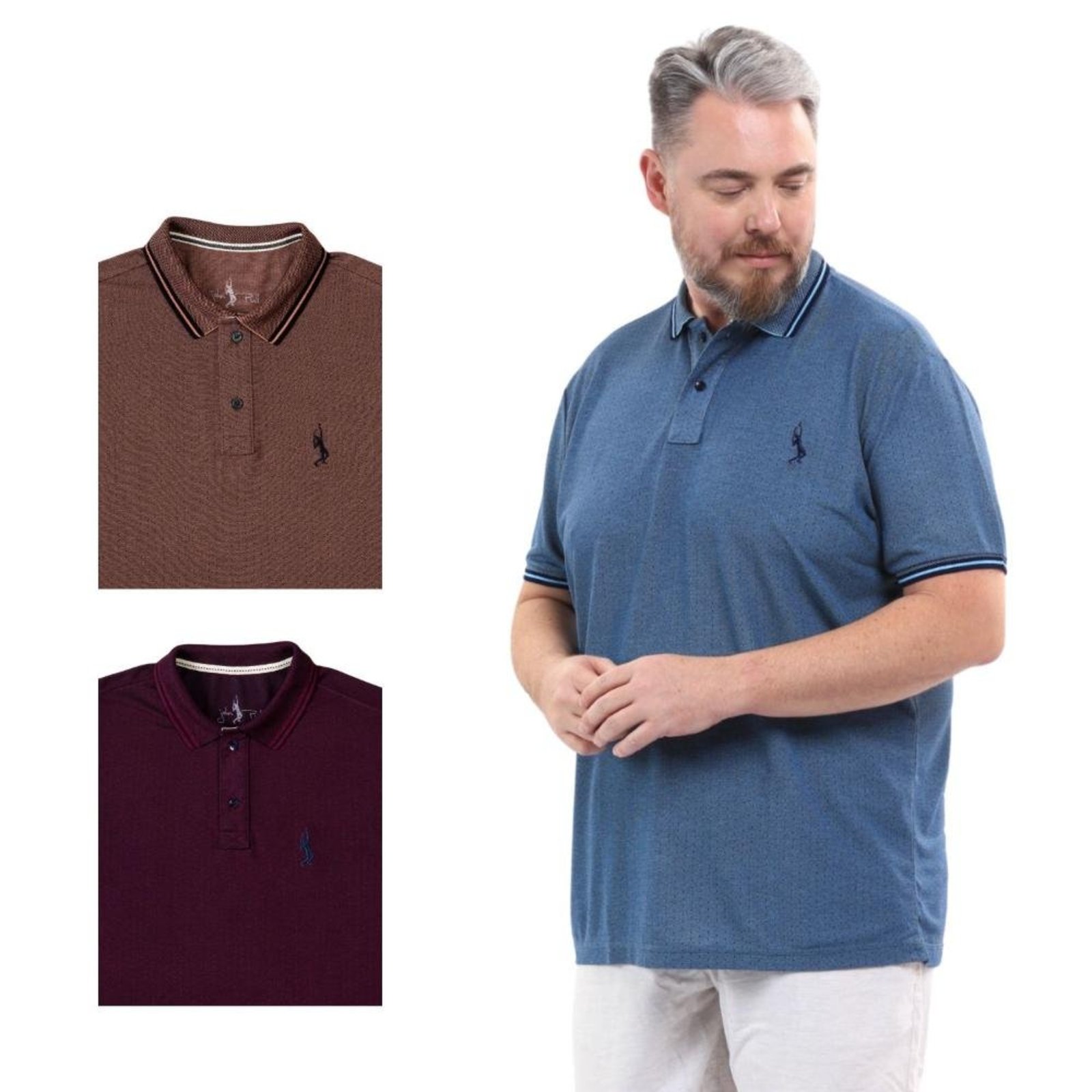 Kit 3 Camisa Polo Masculina Plus Size Piquet Algodão Leve