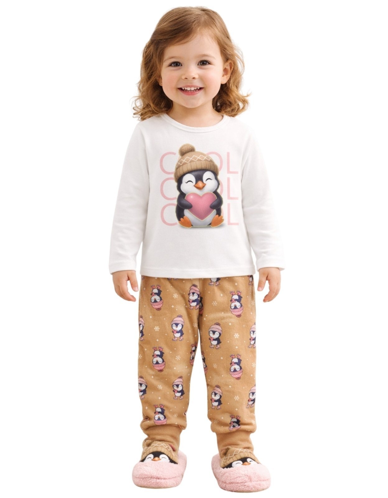 Vista 2 Pijama 2pçs Manga Longa e Calça Kyly Unicórnio Pinguim branco Kyly branco