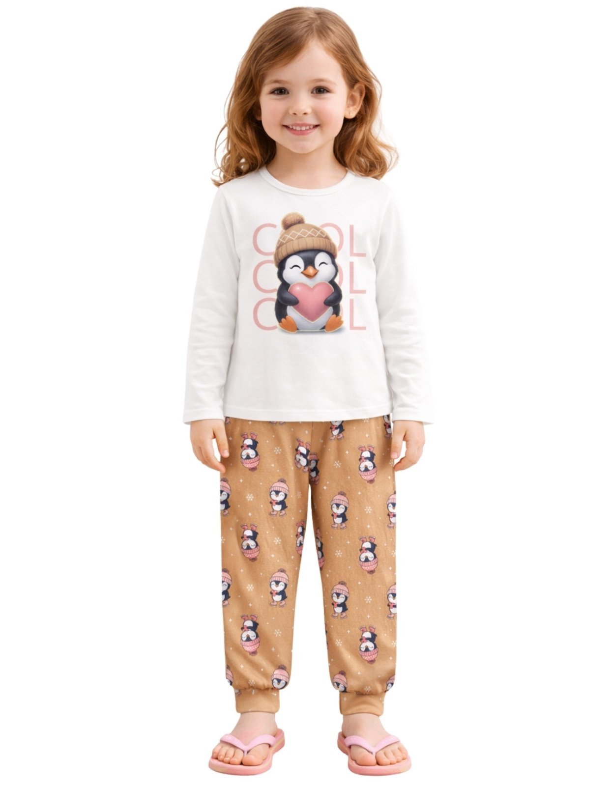 Vista 3 Pijama 2pçs Manga Longa e Calça Kyly Unicórnio Pinguim branco Kyly branco