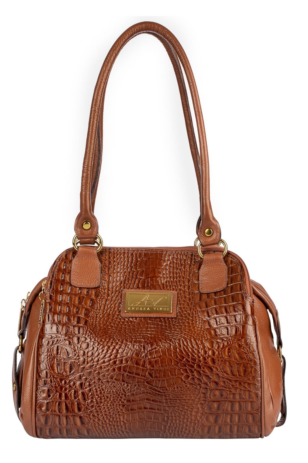 Bolsa de ombro em couro croco Simone - Whisky