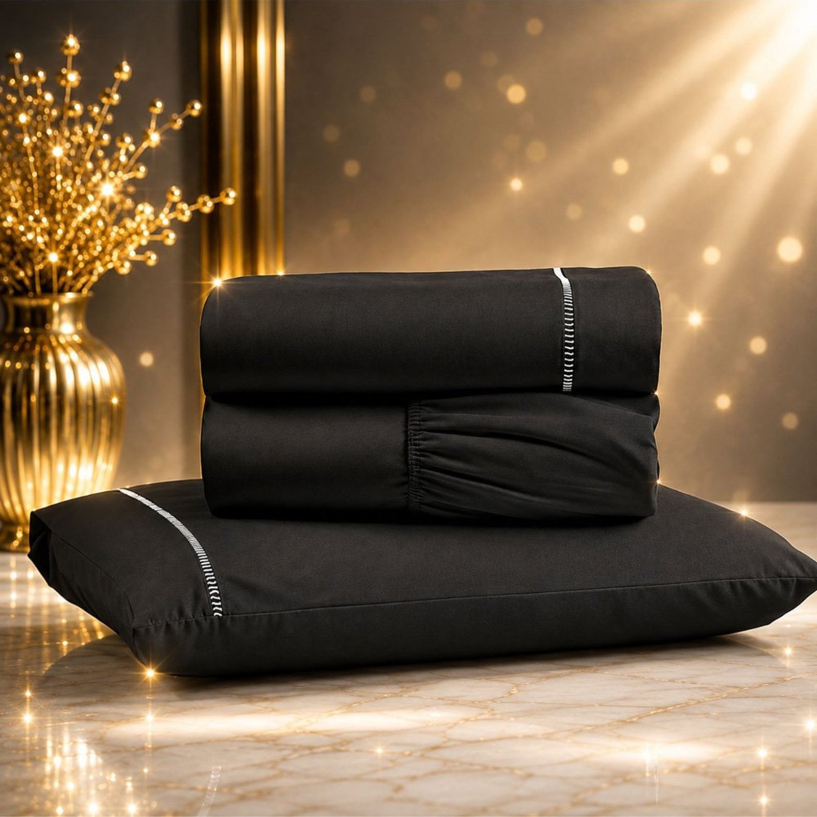 Jogo de Cama Lençol Quality Solteiro Micropercal 600 fios Macio 3 Peças - Preto